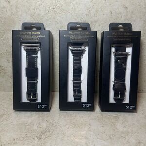 New! Lot Of 3 Watch Bands For Apple Watch (38mm To 41mm) Black Silver Clasp NIB